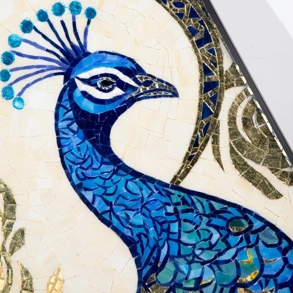 Natural Stone And Glass Mosaic Painting Peacock For Wall Decoration