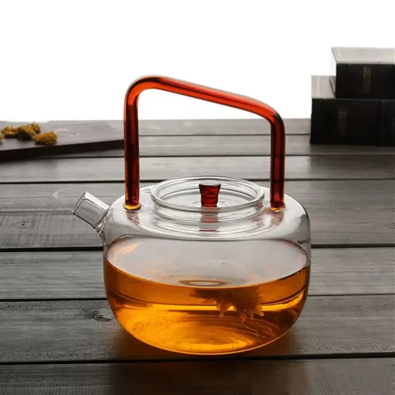 Ấm Pha Trà Thủy Tinh Chịu Nhiệt 650ml Tay Cầm Đỏ