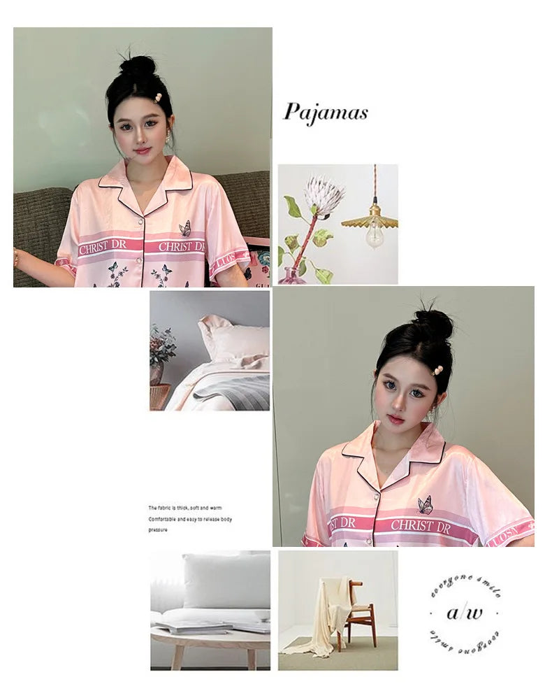 SAMWESTART 3-Piece Summer High-Quality Cool Silk Pajamas for Women