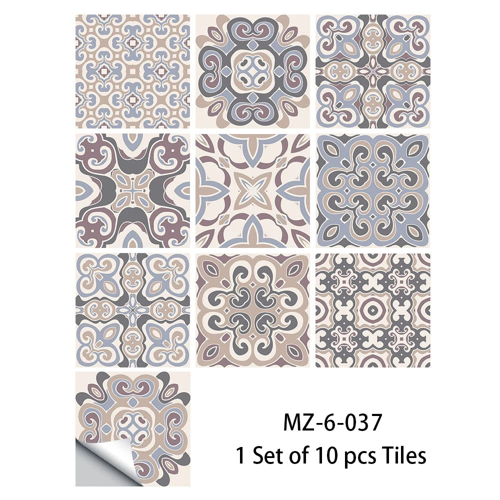 10pcs Blue &amp; Gray Matte Surface Wall Sticker Film For Tiles /Ground in Kitchen Backsplash Floor PVC Art Wallpaper Peel &amp; Stick