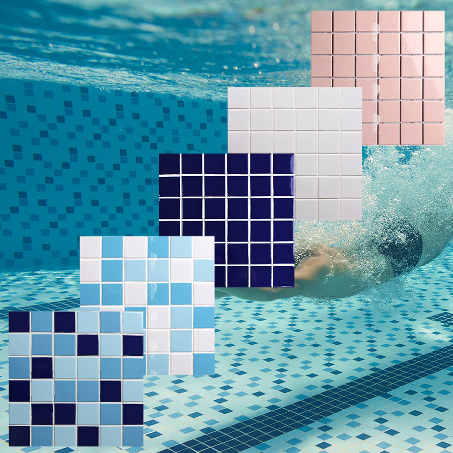 Cheap square pink white blue mixed matte glossy ceramic swimming pool tiles 2x2 