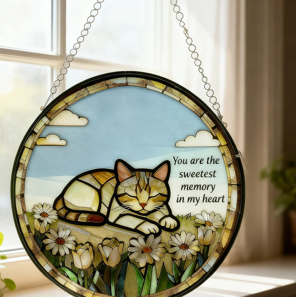 Customizable Stained Glass Cat Memorial Decor Resin Crafts Wall Hanging for Deceased or Lost Cats for Thanksgiving and Easter