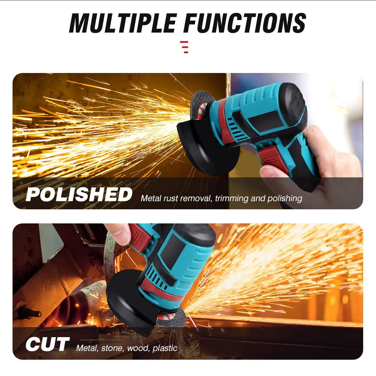 12V Brushless Electric Angle Grinder Electric Grinding Cutter Rechargeable Polishing Machine Cutting Power Tools 2000MAH Battery