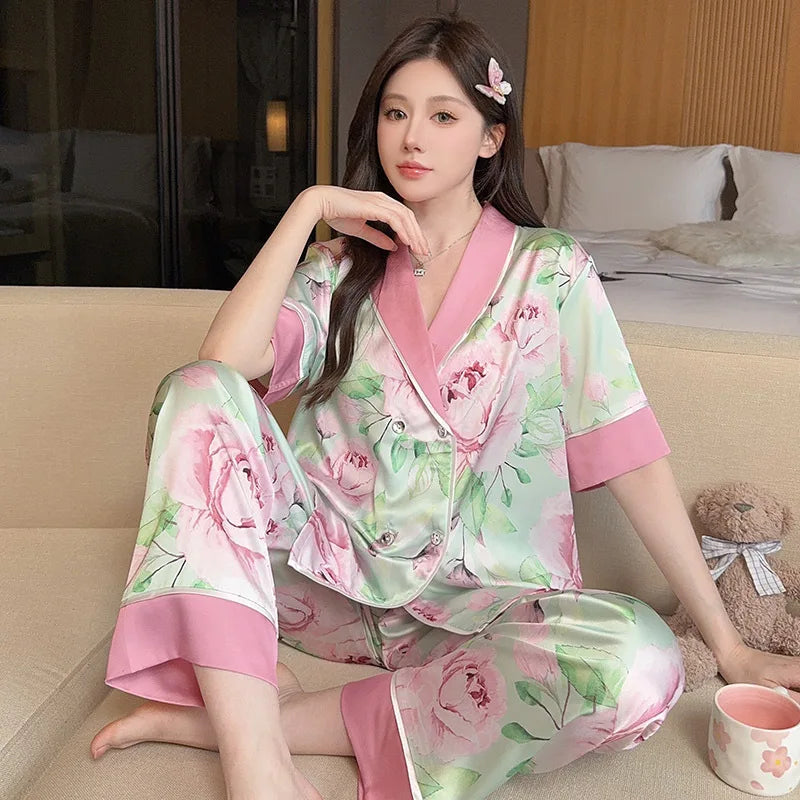 Bộ Đồ Ngủ Lụa Tuyết Hoa Cao Cấp Nữ SAMWESTART - Daisan Mart