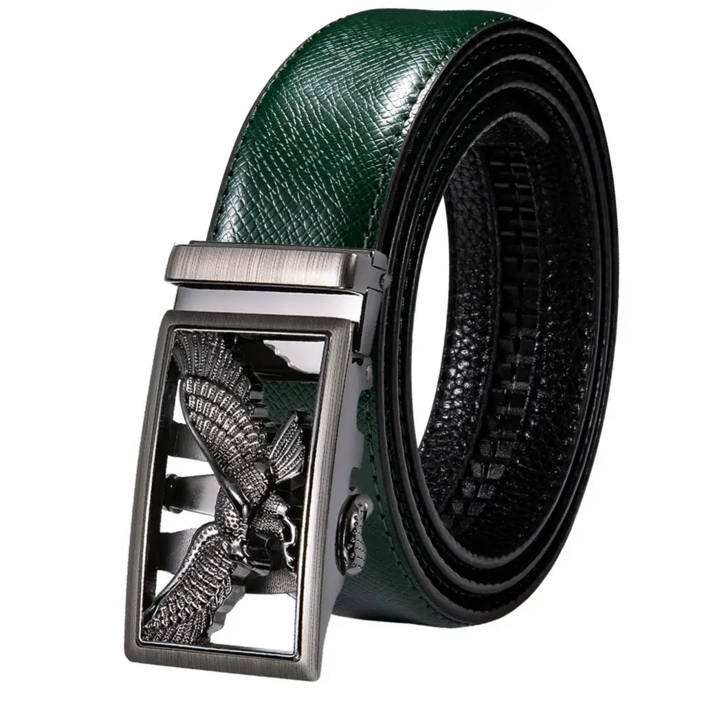 Men's Classy Blue Leather Belt, Automatic Buckle