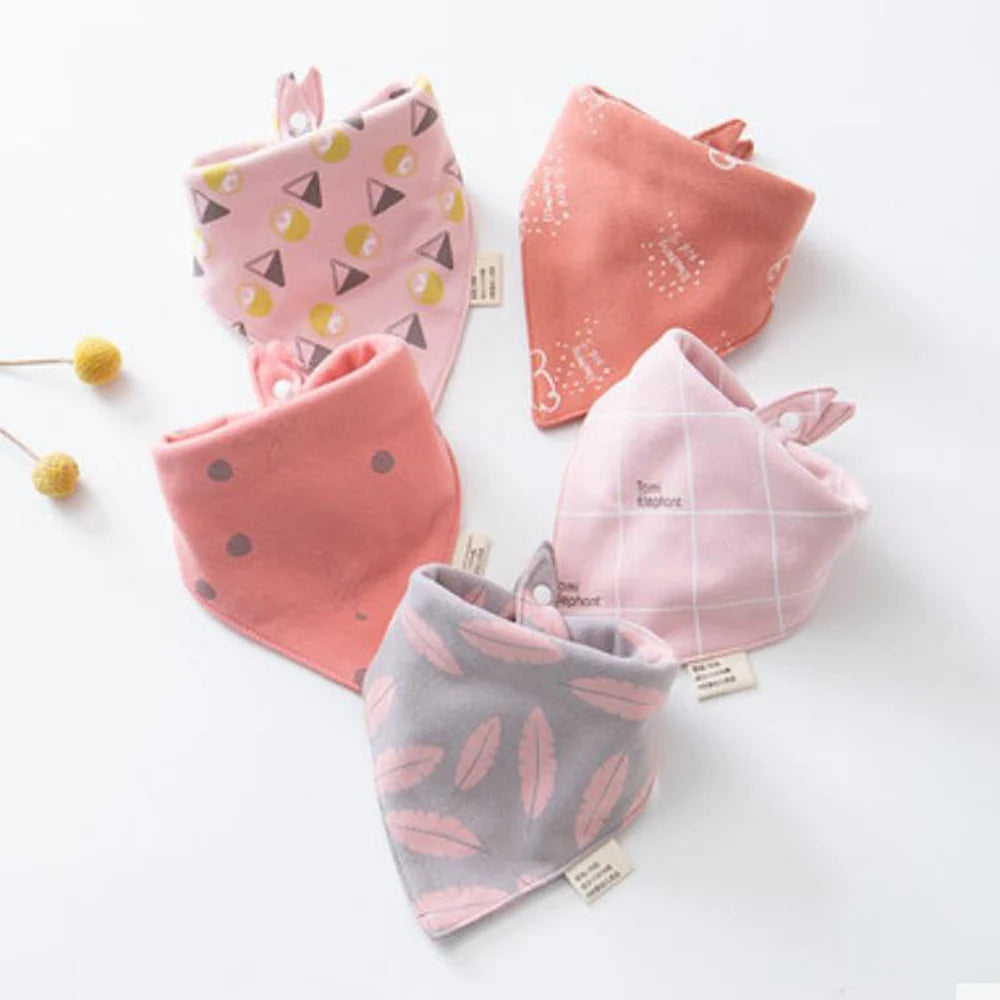 5-Piece Cotton Triangle Bib for Babies with Cute Patterns