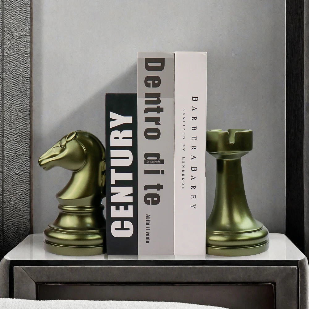 Bronze Chess Bookend - Home Decor and Accessories & Living Room Decor, Match Plants Resin Craft Ornament - Daisan Mart