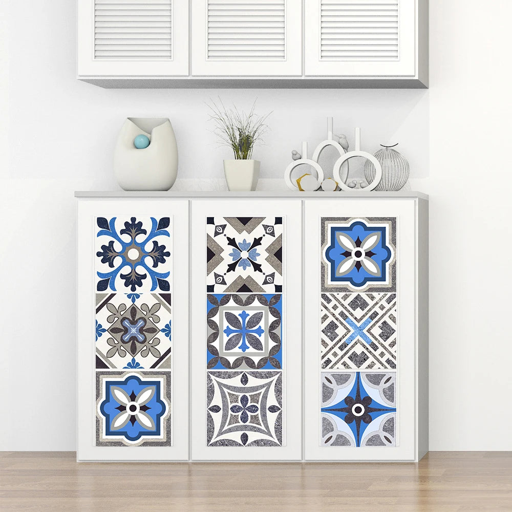 10pcs Blue &amp; Gray Matte Surface Wall Sticker Film For Tiles /Ground in Kitchen Backsplash Floor PVC Art Wallpaper Peel &amp; Stick
