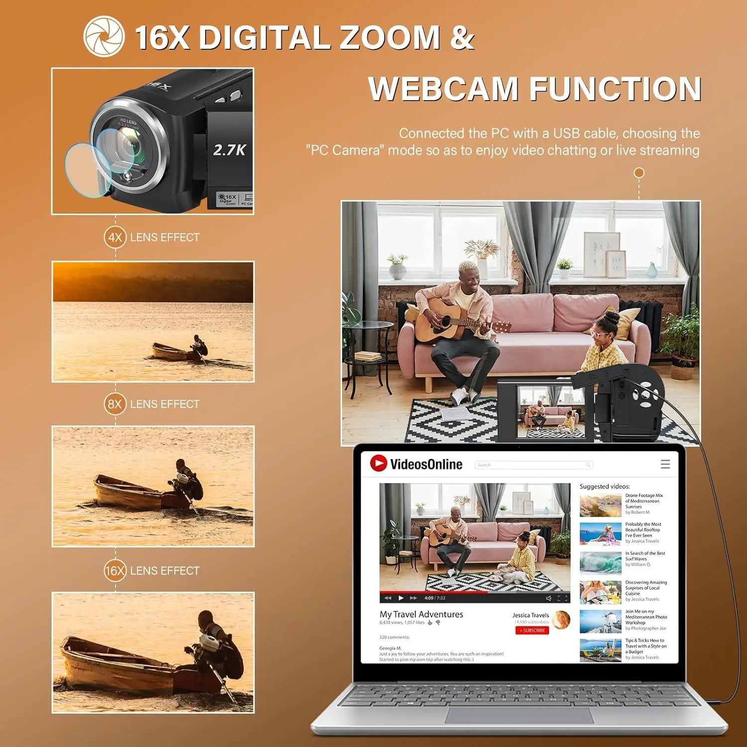 Yinzam 1080P 16X Zoom, 50MP, 2.7K Camcorder, with 32GB card