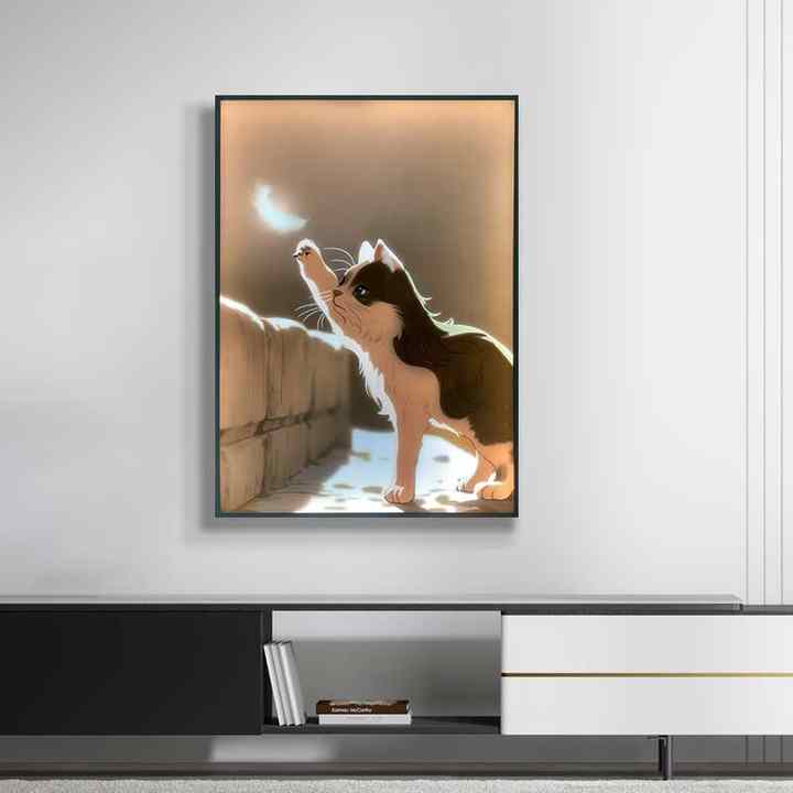 JZ Acrylic Kids Room Decoration Cute Cat Printed Wall Art LED Lighting Decoration 