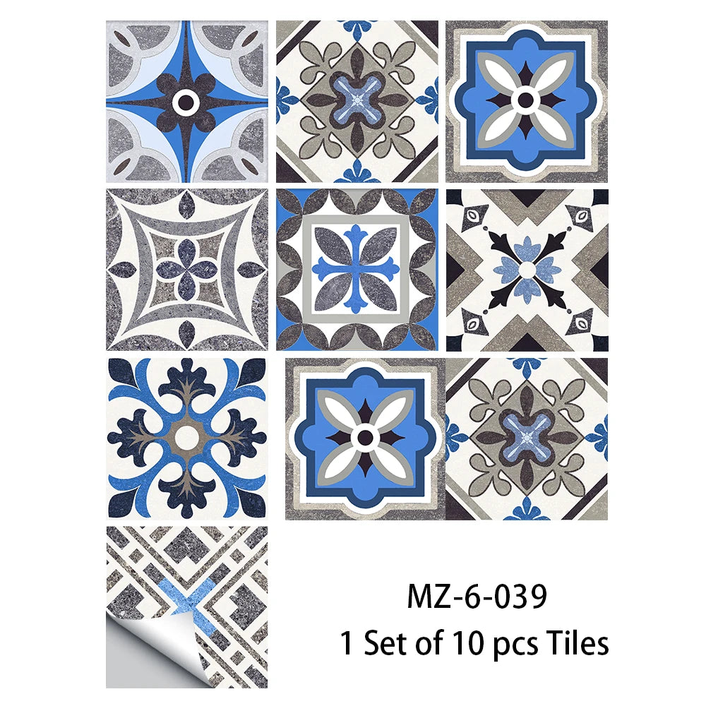 10pcs Blue &amp; Gray Matte Surface Wall Sticker Film For Tiles /Ground in Kitchen Backsplash Floor PVC Art Wallpaper Peel &amp; Stick