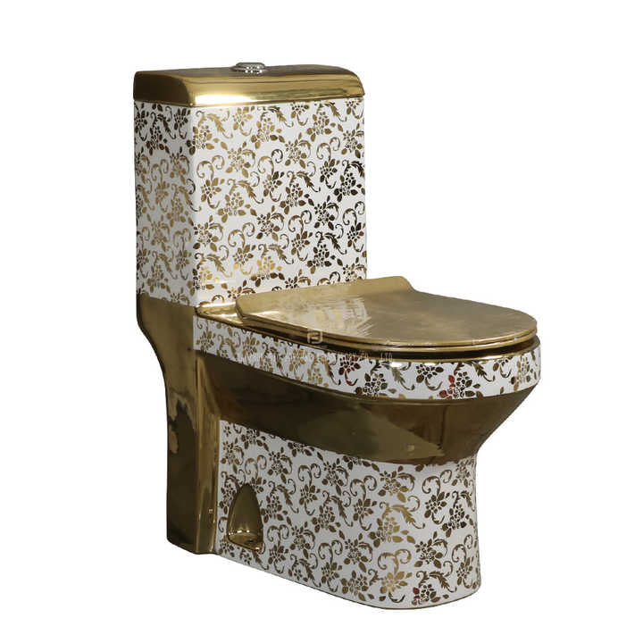 High-end gold-plated ceramic sanitary ware, standing toilet, one-piece ceramic toilet for villas 