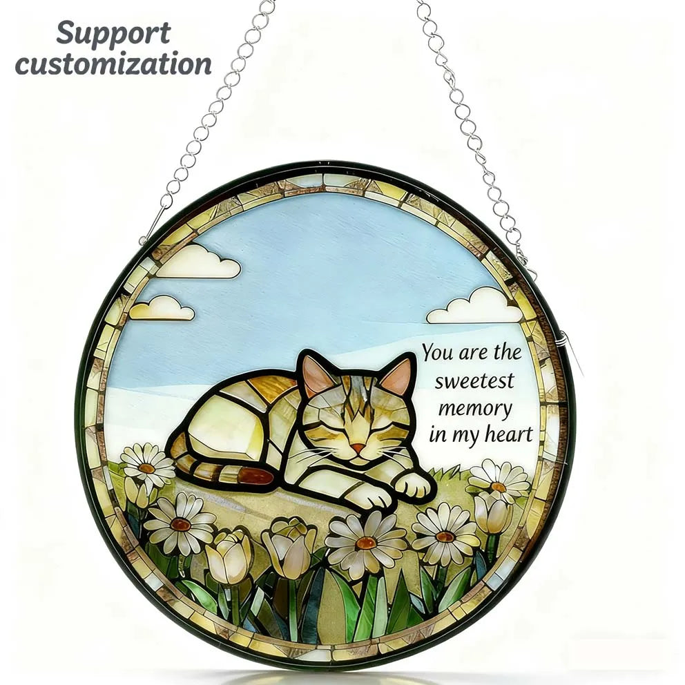 Customizable Stained Glass Cat Memorial Decor Resin Crafts Wall Hanging for Deceased or Lost Cats for Thanksgiving and Easter