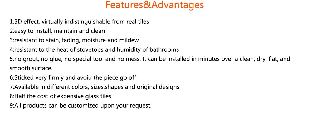 5PCS 3D Wall Tile Stickers Kitchen Backsplash Waterproof Heat Resistant Wallpaper 12x12 Inch Strong Adhesive for Home Decoration