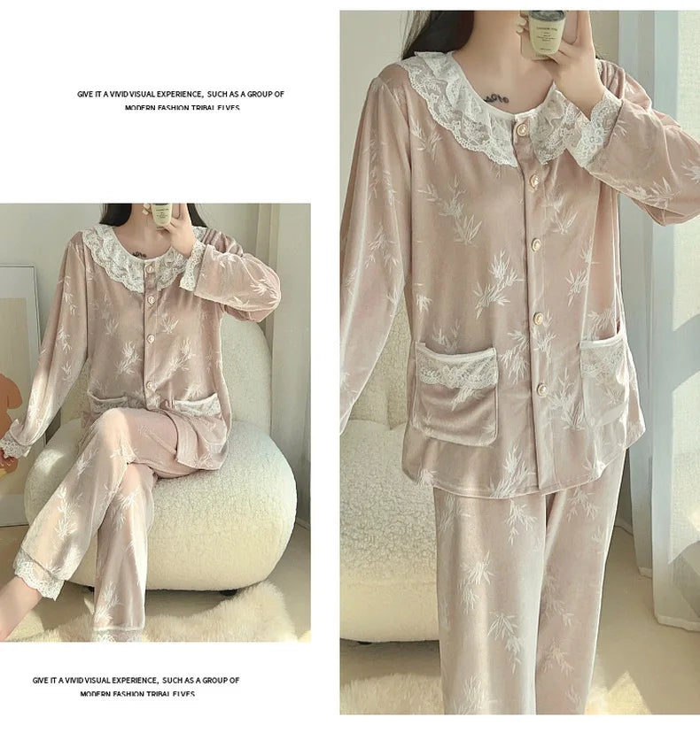 Bộ Đồ Ngủ Nhung Vàng Nữ Công Chúa SAMWESTART