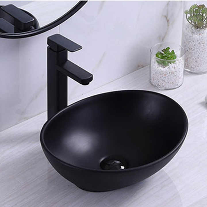 Wholesale bathroom washroom matte black ceramic wash basin black