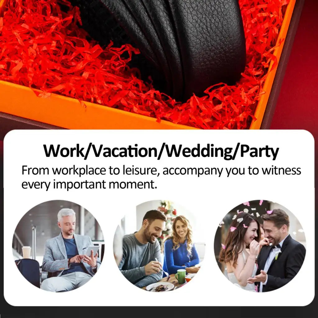 Men's Classy Blue Leather Belt, Automatic Buckle