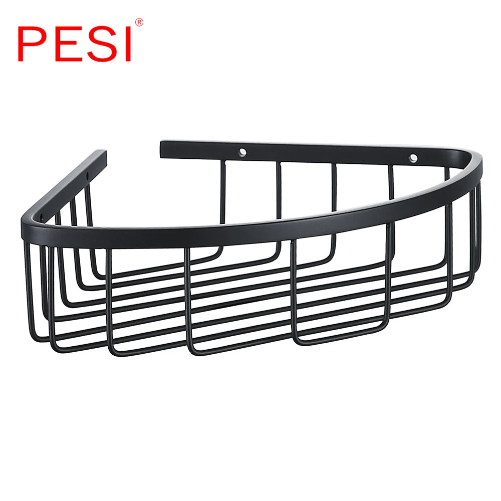 Bathroom Shelf Black Stainless Steel Single Bathroom Shelves Shower Storage Rack Wall Mounted Corner Basket Shampoo Shelf. - Daisan Mart
