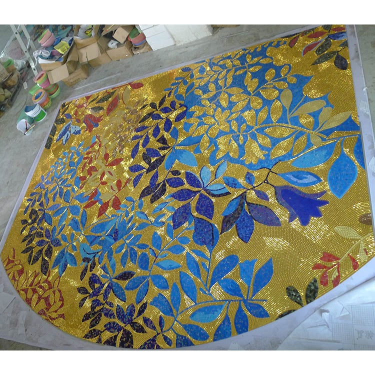 Modern Art Deco glass mosaic wall panel with leaf pattern 