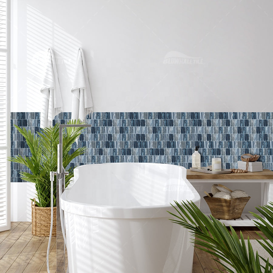 Bluwhale pearl white translucent rectangular iridescent glass mosaic tiles for swimming pool wall