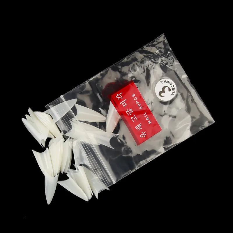 500Pcs False Nail Art Tip Stilettos Acrylic UV Gel False Nail Extension Sharp Transparent French Style