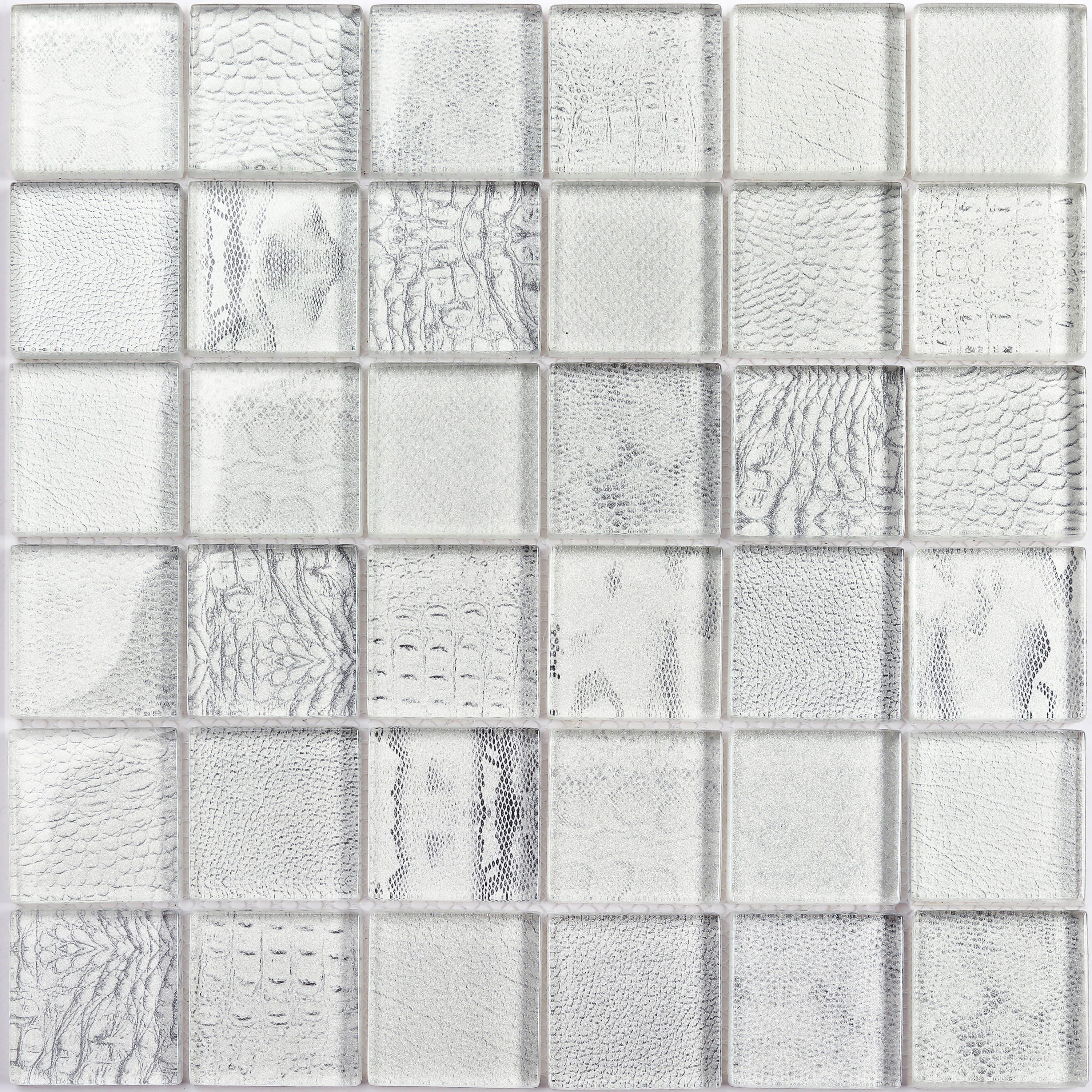 48x48x8mm modern glass mosaic tiles digital printed wild animal pattern wood grain style for kitchen, bathroom, living room, outdoor 
