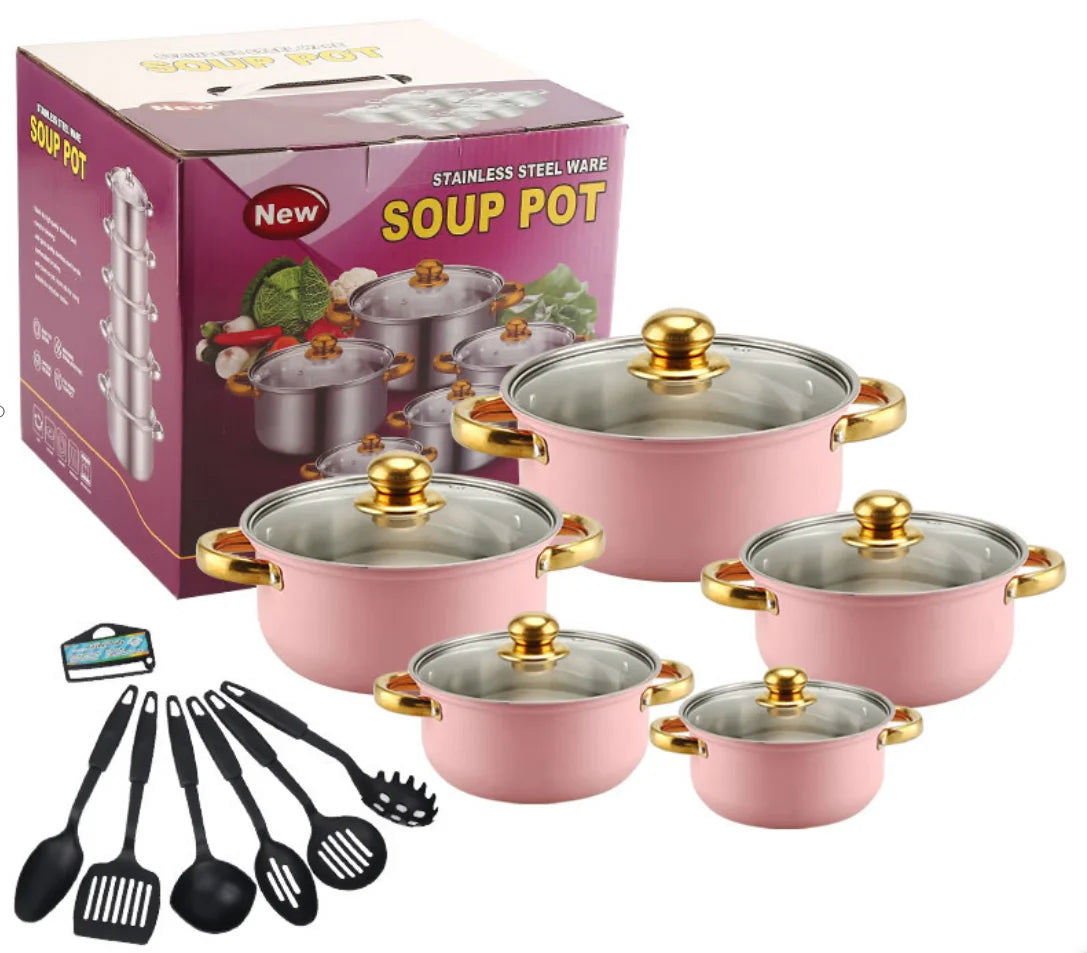 Bộ Nồi Inox 18 Món Tay Cầm Vàng - Nấu Ăn Đỉnh Cao