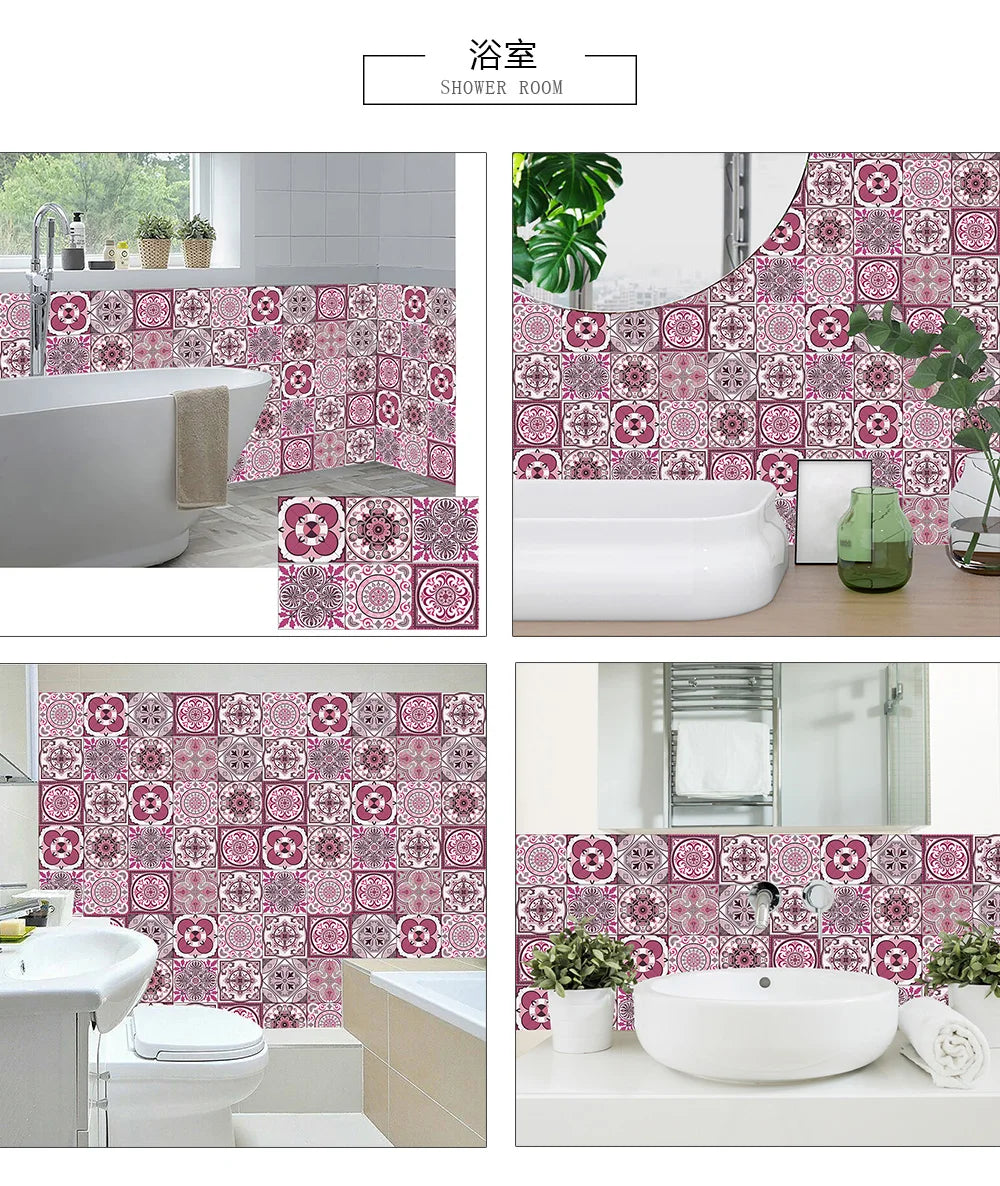 10/15/20/30cm Purple Retro Strip Tiles Wall Sticker Kitchen Stairs Tile Decoration Wallpaper Peel &amp; Stick Waterproof Art Mural