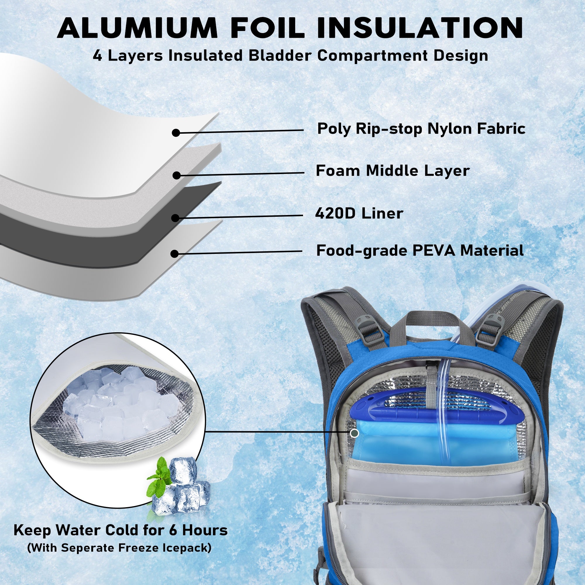 China Factory Multifunctional Insulated Waterproof Hydration Backpack for Hiking Skiing, with Polyester Lining, Fashion Style 