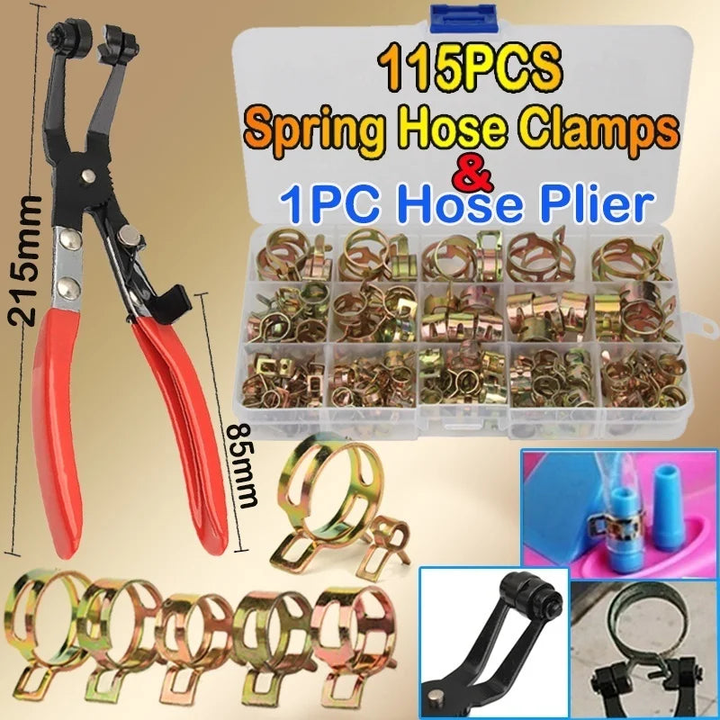 75/115PCS Car & Truck Spring Clips Fuel Oil Water Hose Clip Pipe Tube Clamp Fastener with 1PC Hose Clamp Pliers Set - Daisan Mart