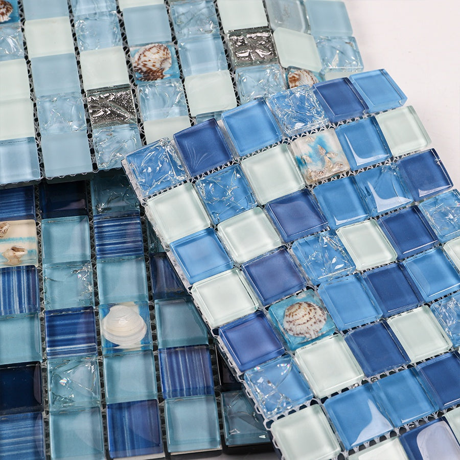 Silver Ceramic Mosaic Tile Cracked Pattern Pearl Shell Exterior Style 