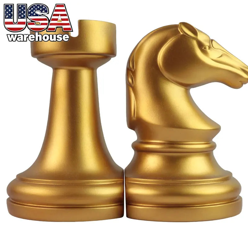 Luxury Gold Chess Bookend - Fall Home Decor & Cheap Room Decor, Fit Indoor Shelf Decor Resin Craft Ornament - Daisan Mart