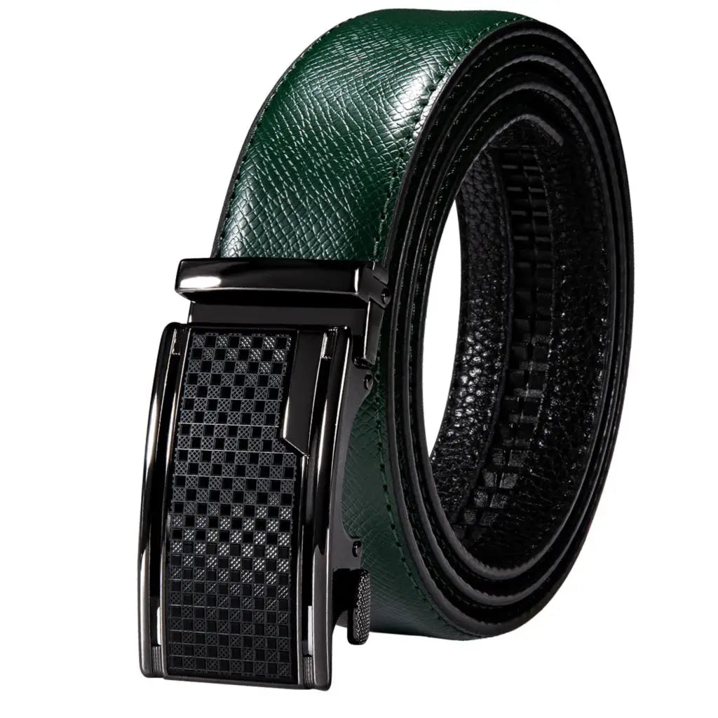 Men's Classy Blue Leather Belt, Automatic Buckle