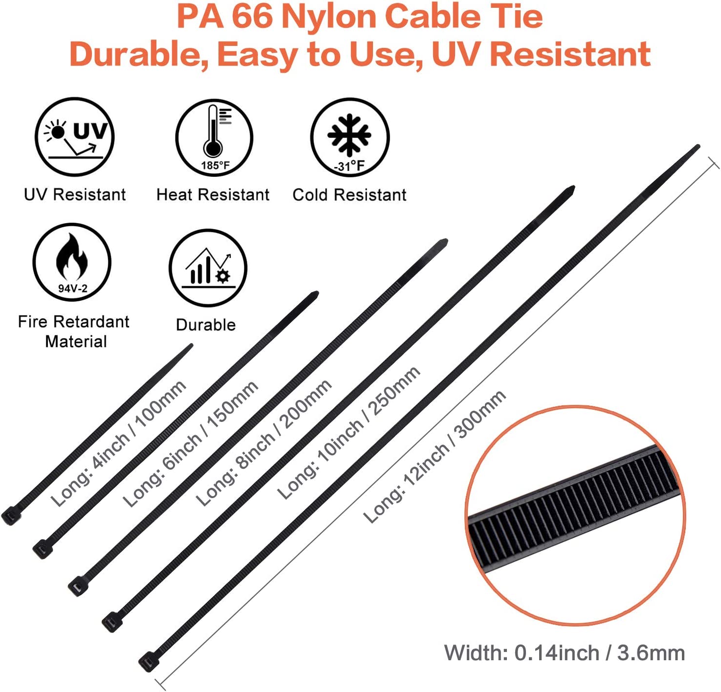 XINGO nylon cable tie, self-locking, PA66 plastic 
