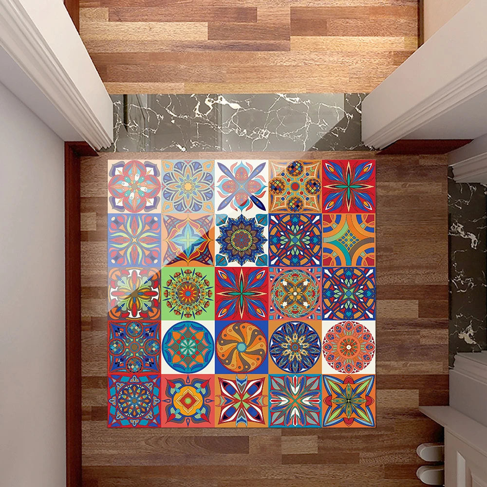 Colorful Mandala Style Strip Tiles Wall Sticker Kitchen Wardrobe Bathroom Waterproof Wallpaper Peel &amp; Stick Art Wall Decals