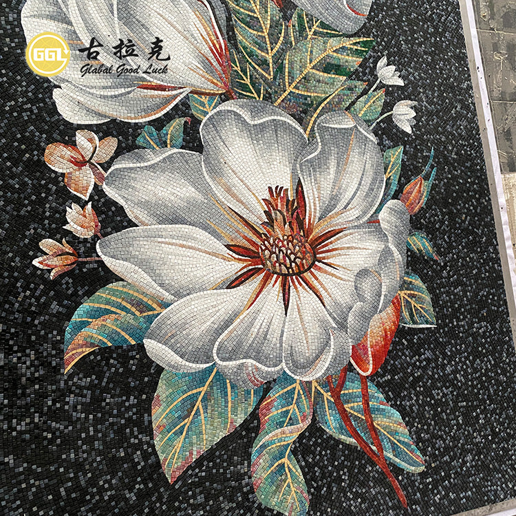 Custom modern flower glass mosaic for bathroom, bedroom &amp; hotel wall and floor 