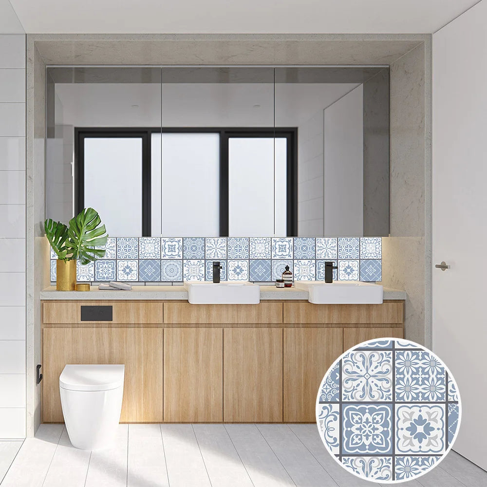 10pcs Blue &amp; Gray Matte Surface Wall Sticker Film For Tiles /Ground in Kitchen Backsplash Floor PVC Art Wallpaper Peel &amp; Stick