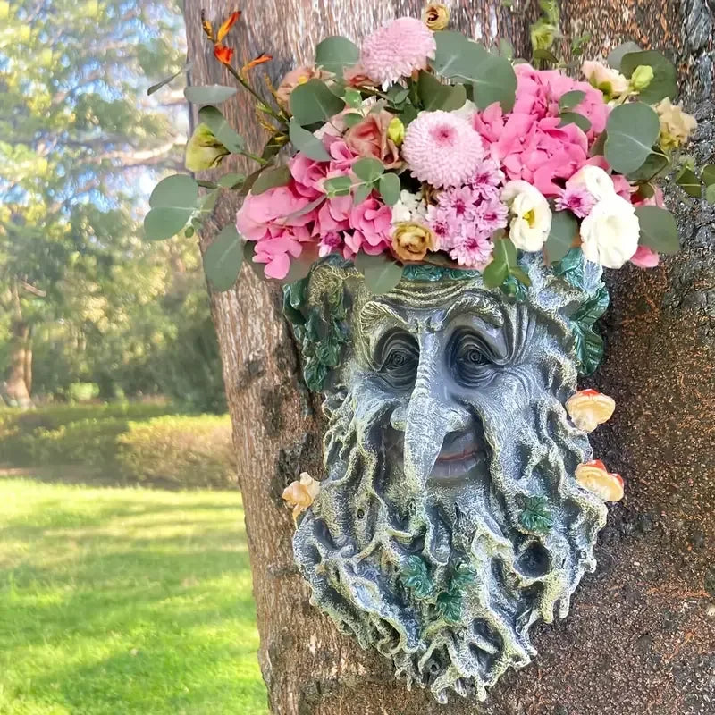 Nature-Themed Tree Spirit Statue Floral-Accented Face for Garden & Outdoor Display Made of Polyresin Art Pattern Flower - Daisan Mart