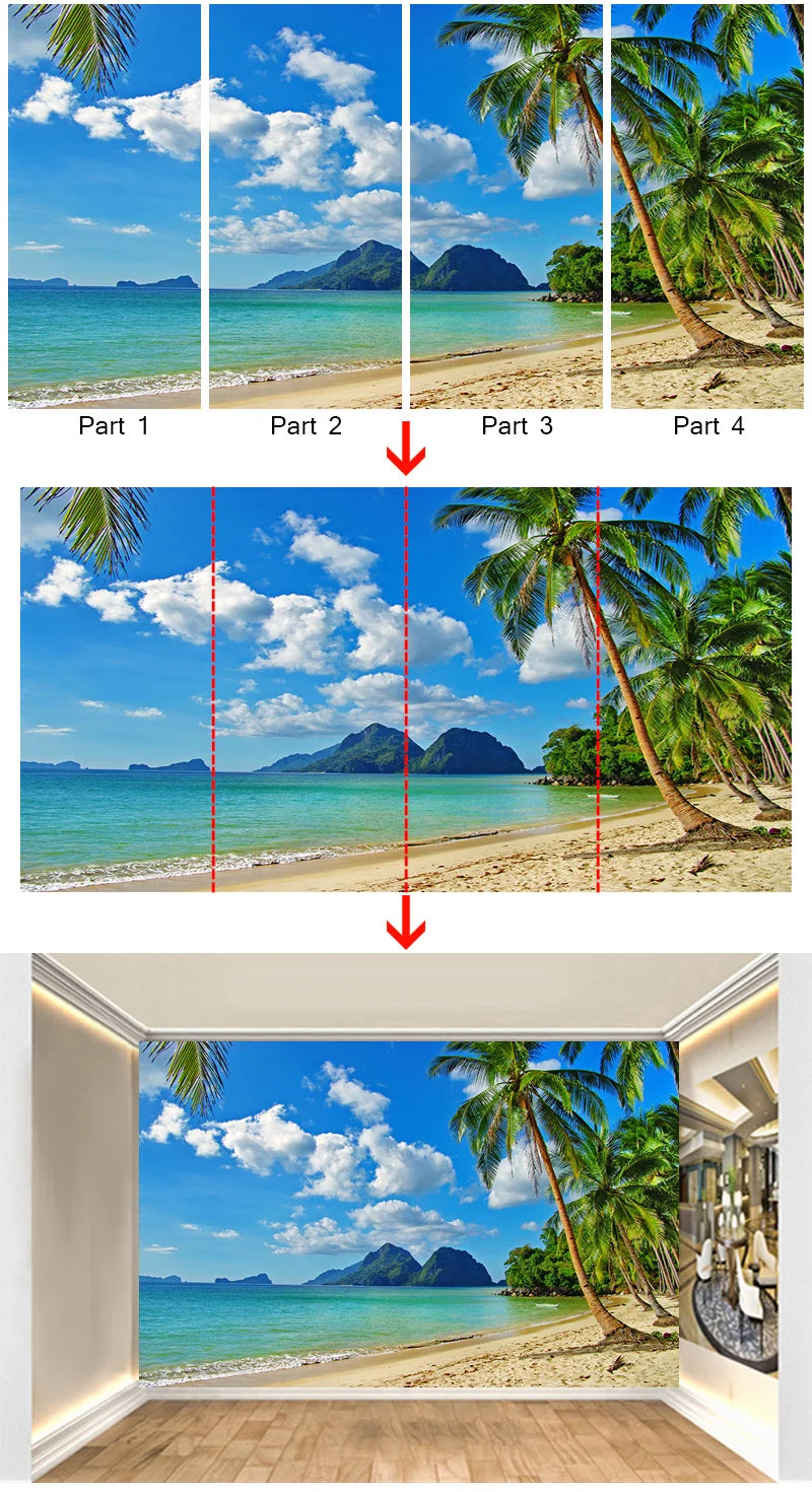 Custom 3D Photo Wallpaper Seaside Coconut Tree Beach Scenery Wall Mural Wall Paper For Living Room Papel De Parede 3D Paisagem