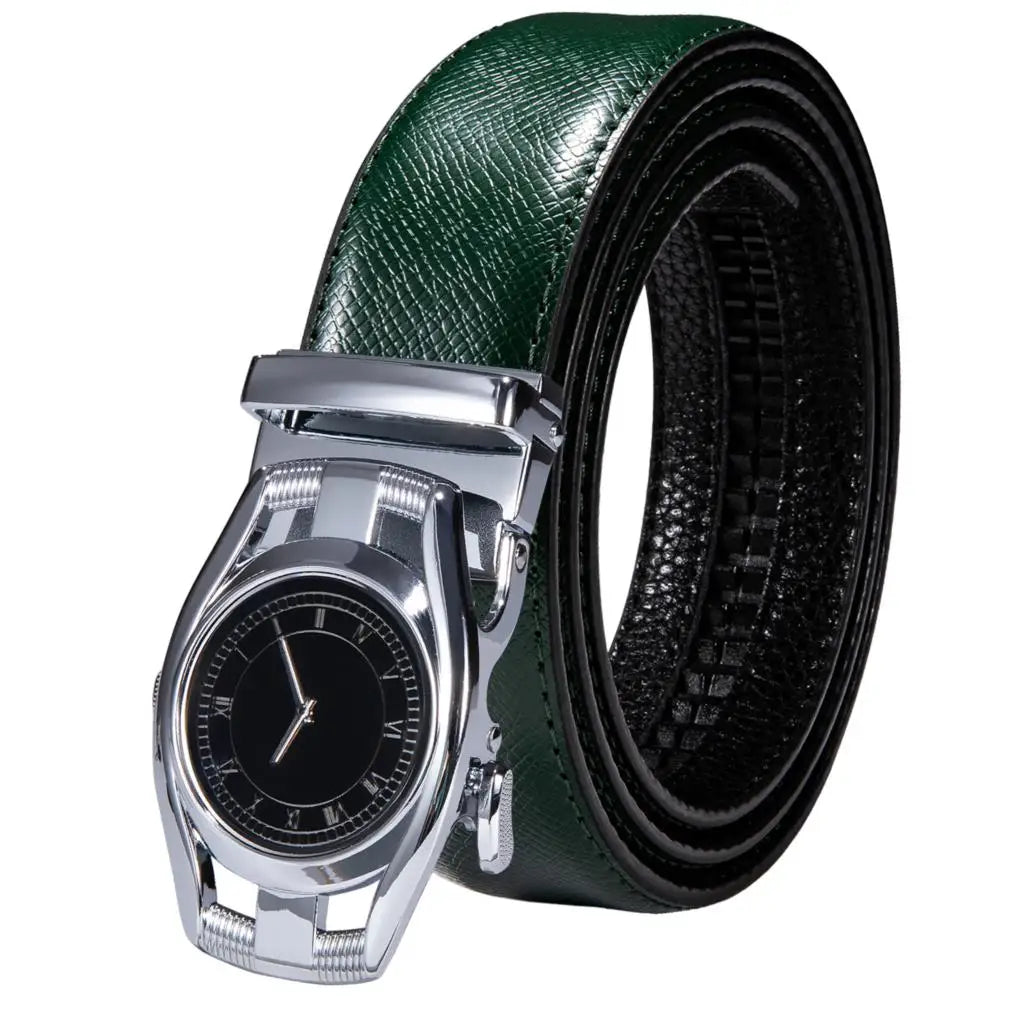 Men's Classy Blue Leather Belt, Automatic Buckle