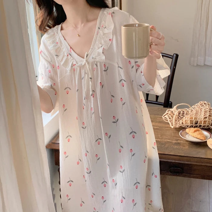 2025 Summer Floral Pajamas Set Cotton Women Big Size Cool