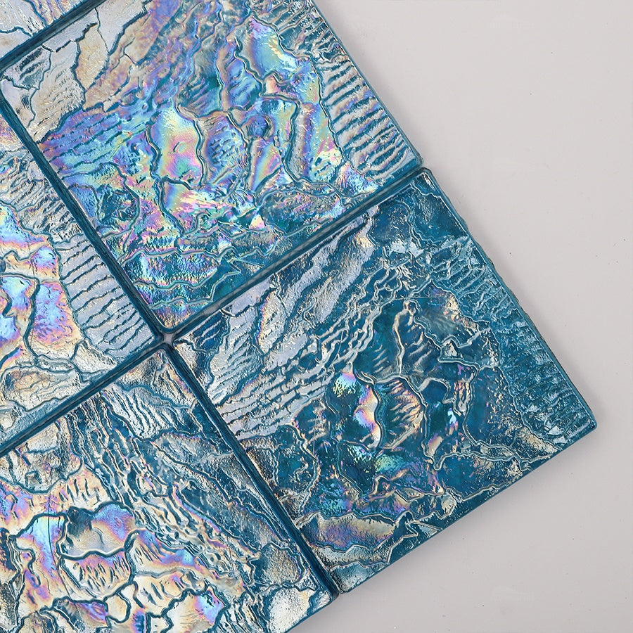 Bluwhale 97x97mm iridescent blue wavy pool glass mosaic tiles 