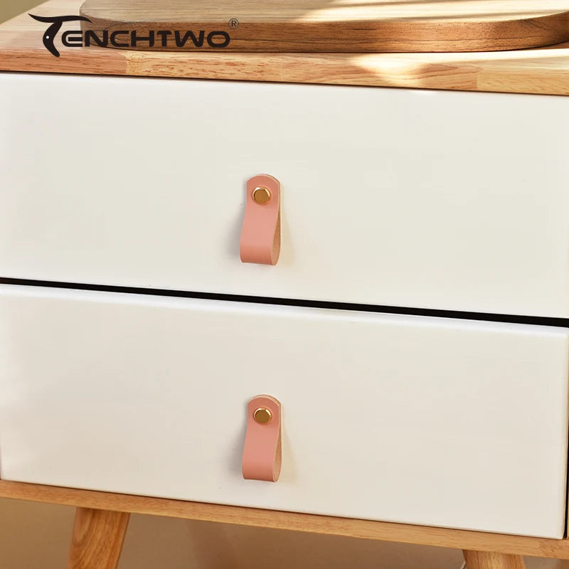 Nordic Style Pink Leather Handle Furniture Drawer Cupboard Kitchen Cabinet Door Knobs Pull Children's Room Cabinet Handles
