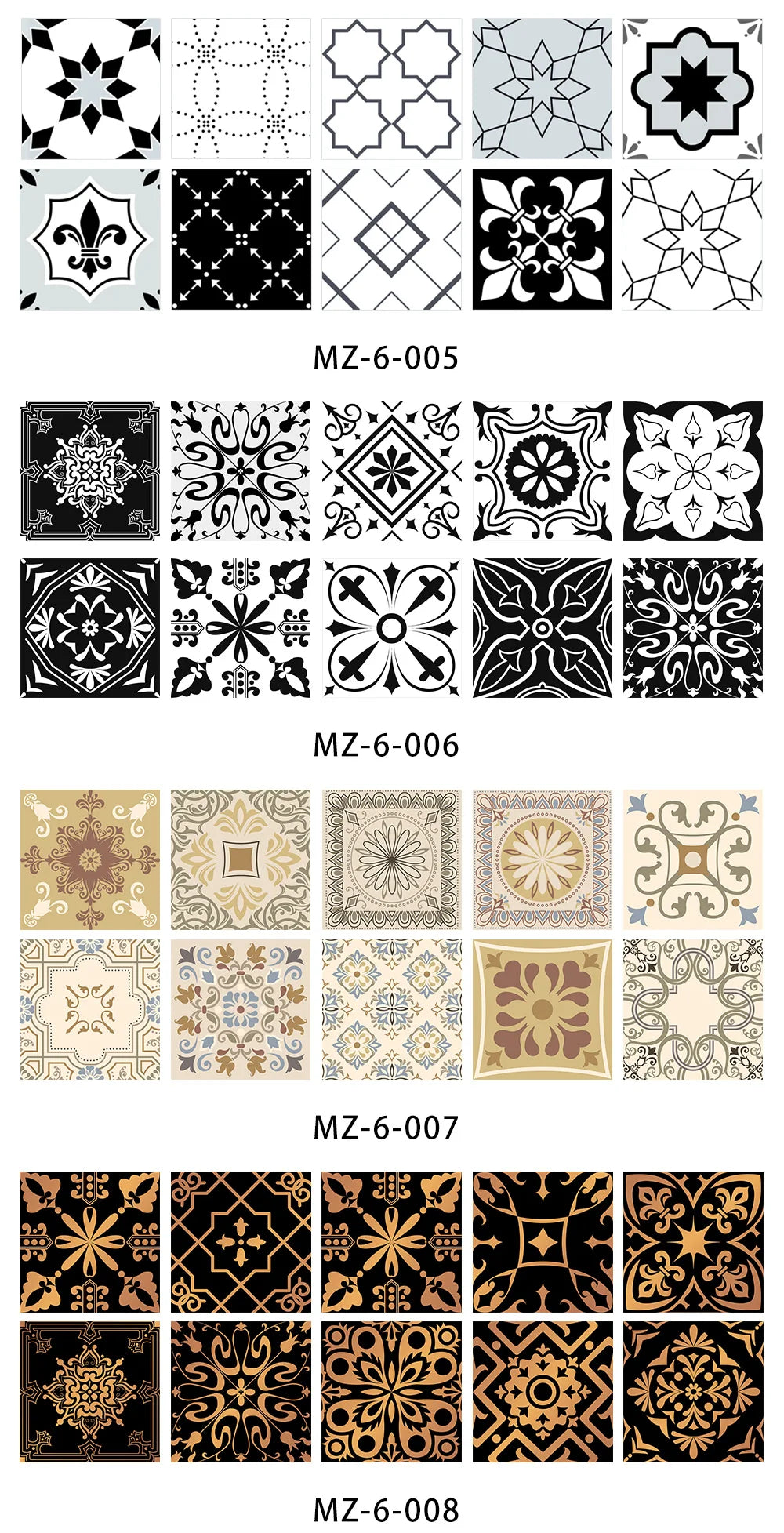 Black &amp; White Pattern Matte Surface Floor Sticker Adhesive Tile Decoration Film For Tiles /Ground in Kitchen Bathroom Non-slip