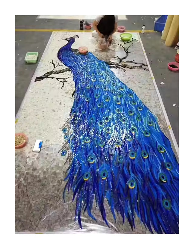 Decorative glass mosaic peacock wall sticker 
