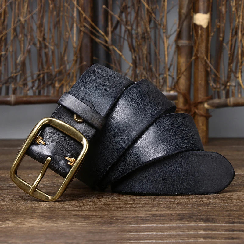 3.8cm thick cowhide belt with high-quality copper buckle for men