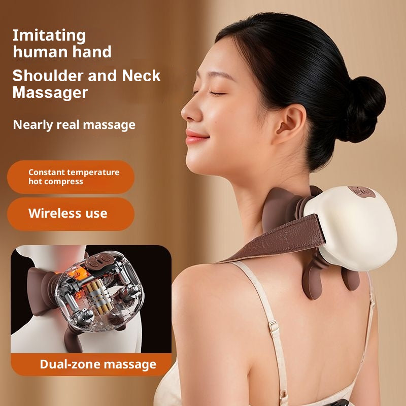 Máy massage cổ và lưng Shiatsu sạc lại không dây, có chức năng nhào bóp nhiệt cho vai, giúp giảm đau cơ bắp toàn thân.