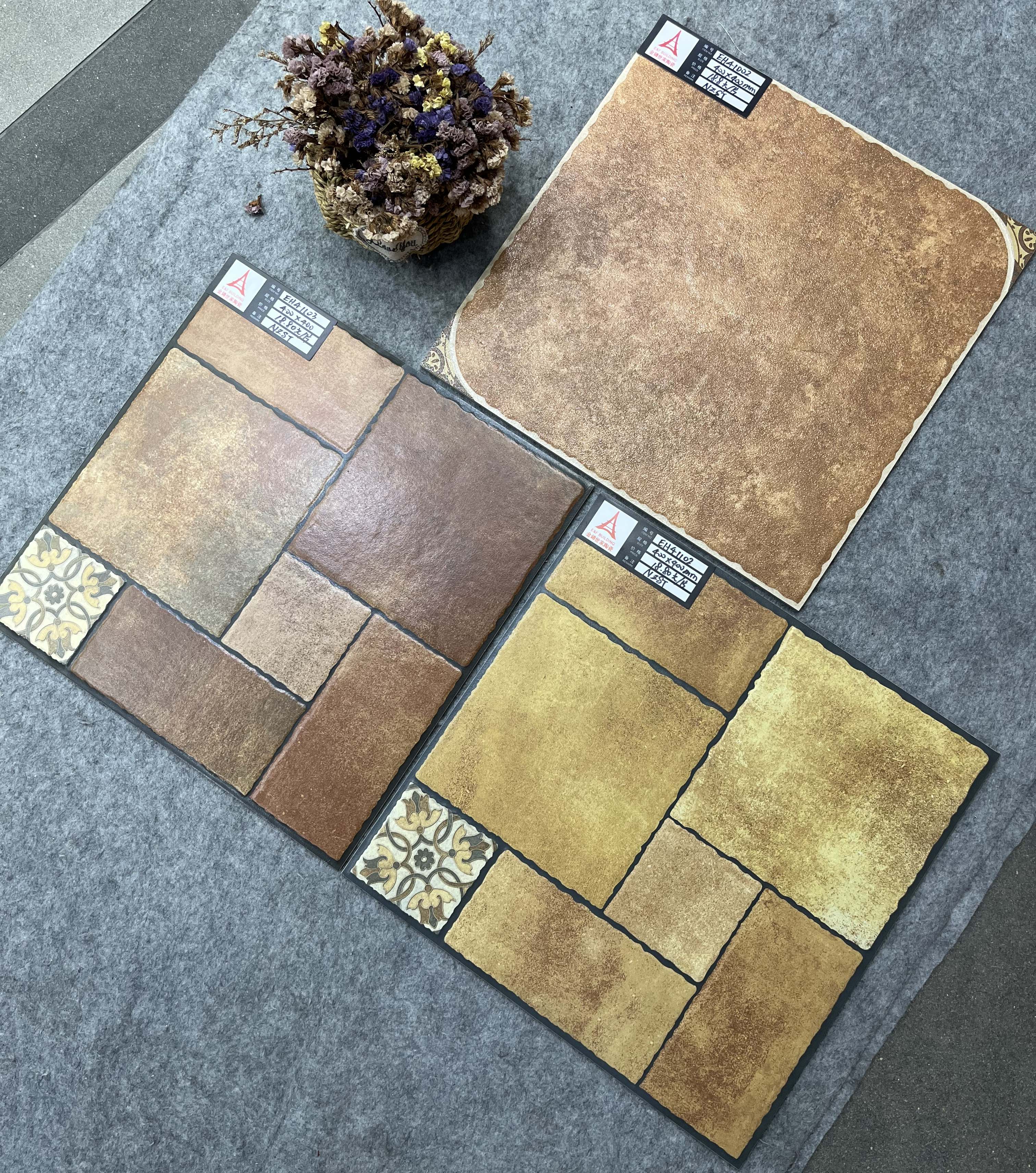 Modern Mediterranean style red terracotta ceramic floor tiles 400x400, anti-slip 