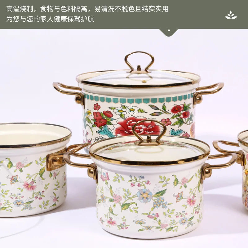 High-Grade Carbon Steel Pot with Gold Enamel Double Ears