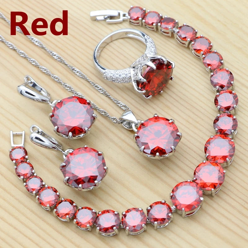 925 Silver Jewelry Set with Olive Green Stone for Women